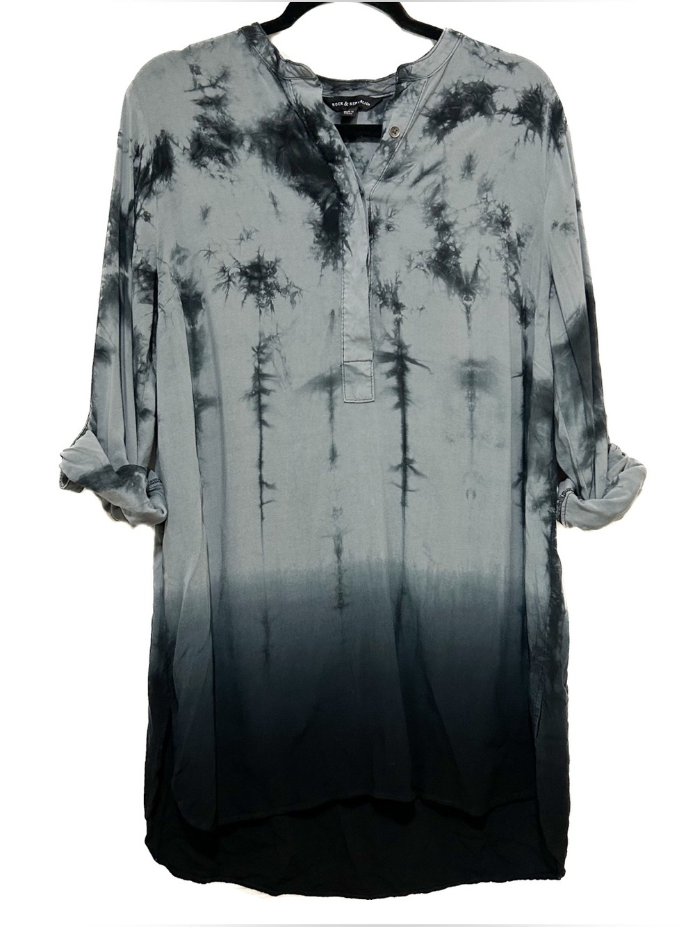 Rock & Republic Boho Tie Dye Popover High Low Longline Tunic Blouse Top Sz Lg